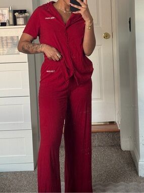 Calvin Klein Red Short-Sleeve Wide-Leg Jumpsuit